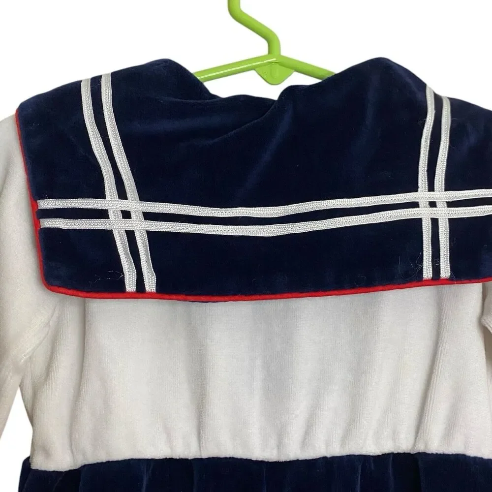 Vtg Childrens Navy Sailor Outfit Velour Nautical Velvet Mashtex Petit Jardin